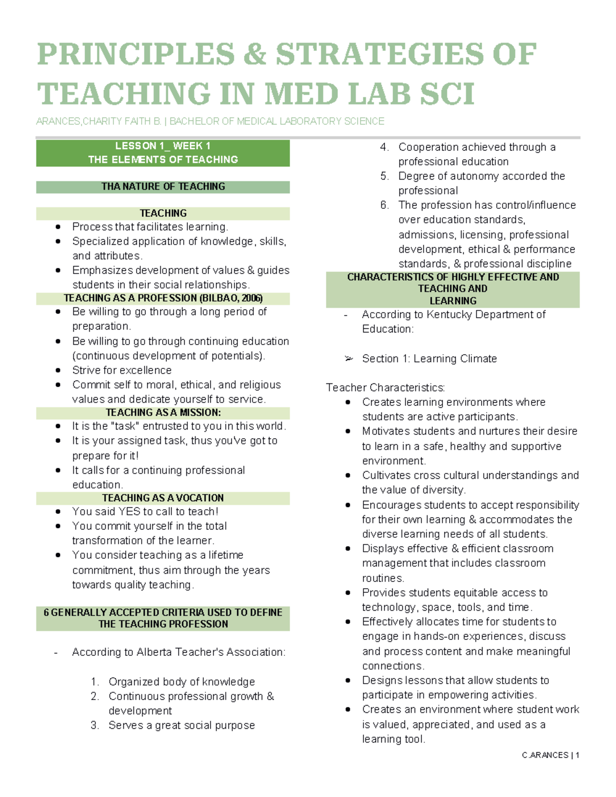 Principles and Strategies of Teaching in Med Lab Sci (MLS 101) - Lesson ...