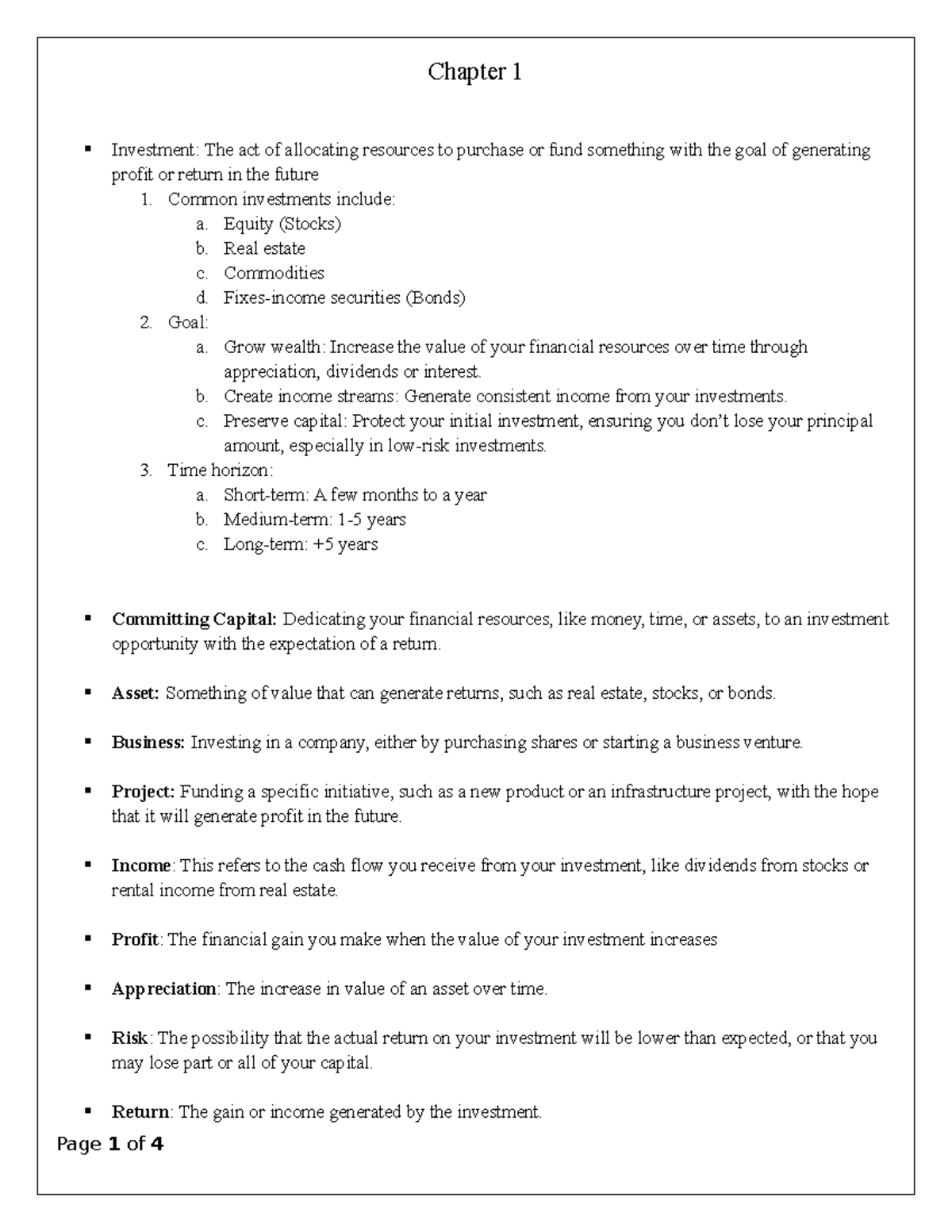 Summary of Chapter 1: Investment Management (FIN 101) - Studocu