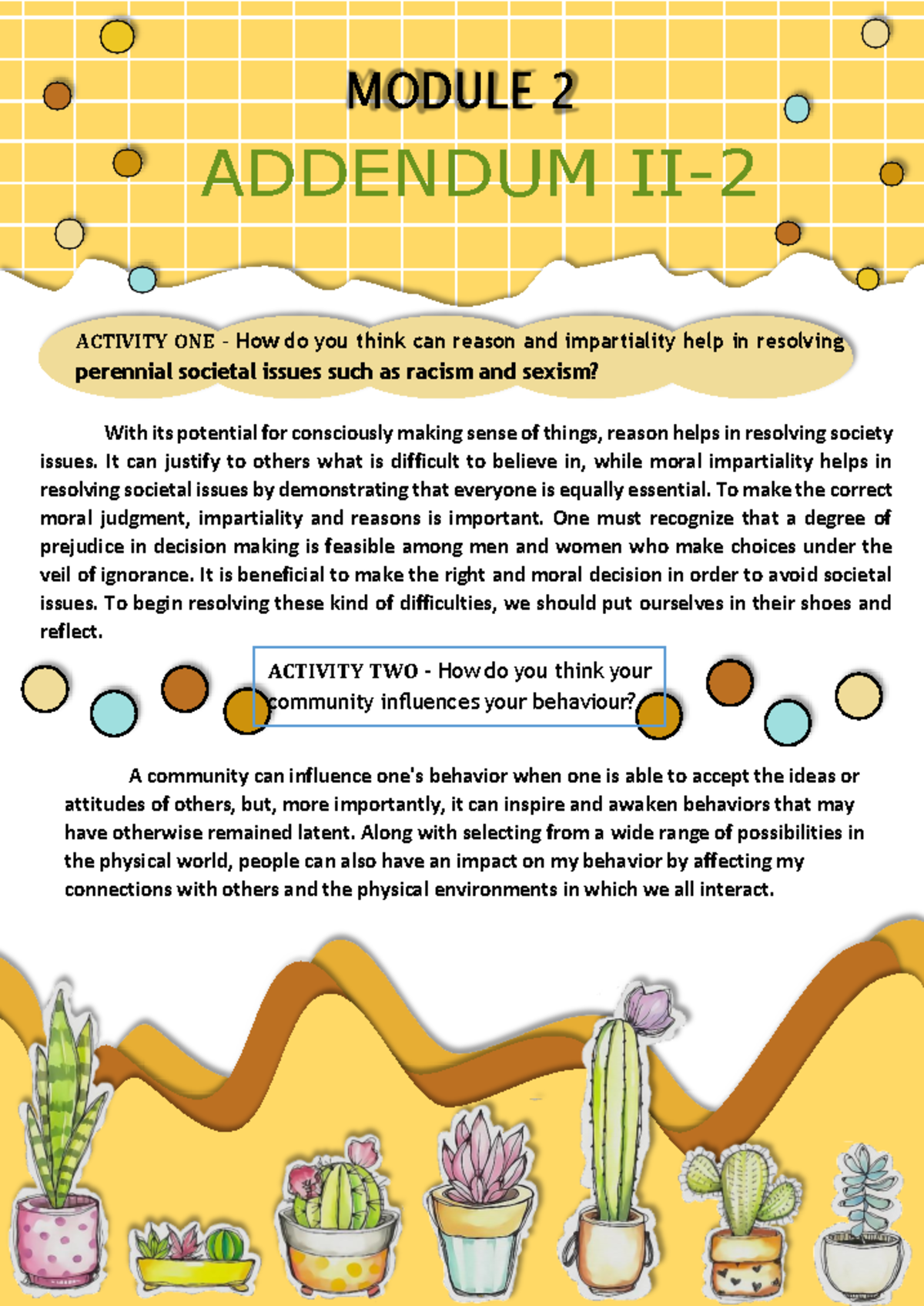 Addendum II-2: Module 2 Activities on Culture and Ethics - Studocu