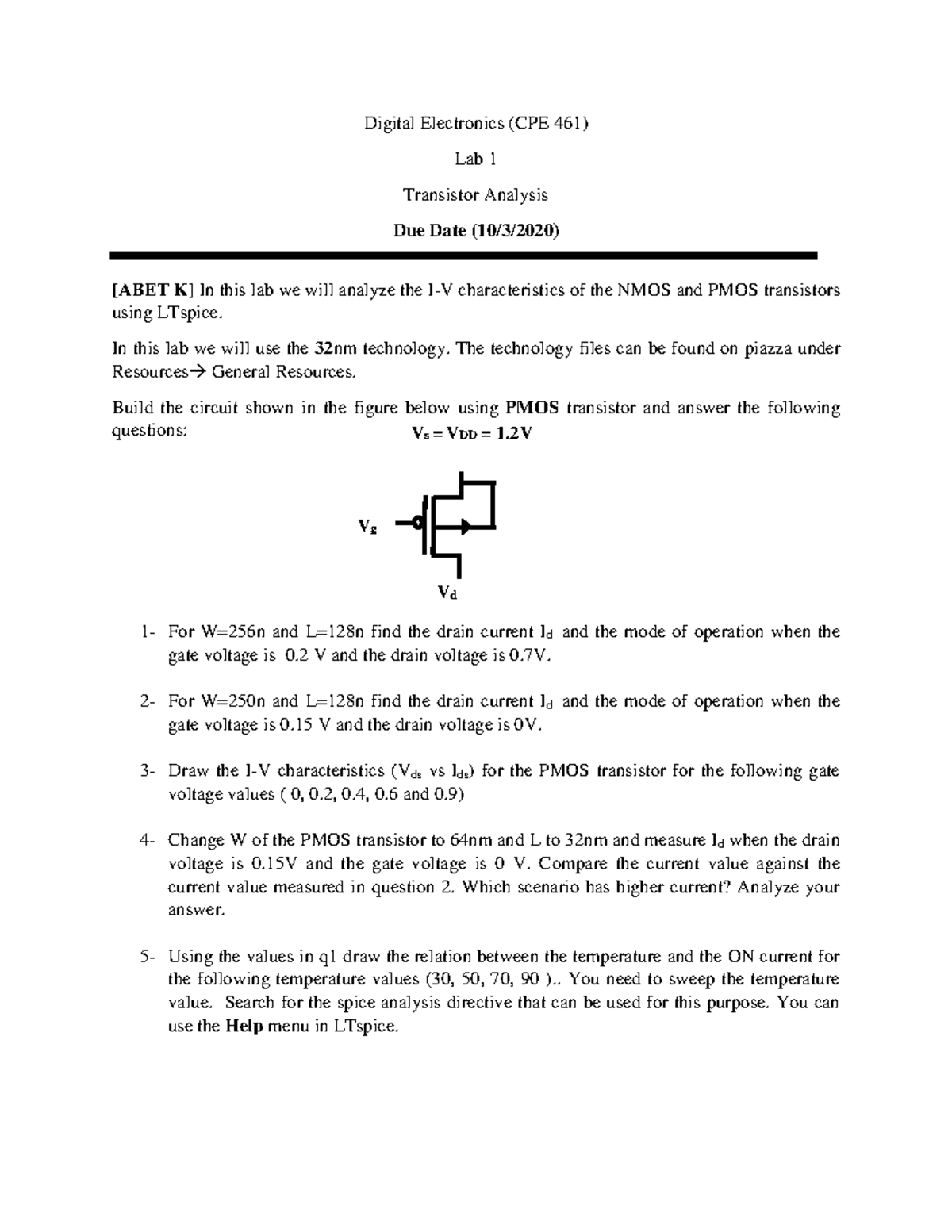 CPE 461 Lab 1: Transistor Analysis and I-V Characteristics - Studocu