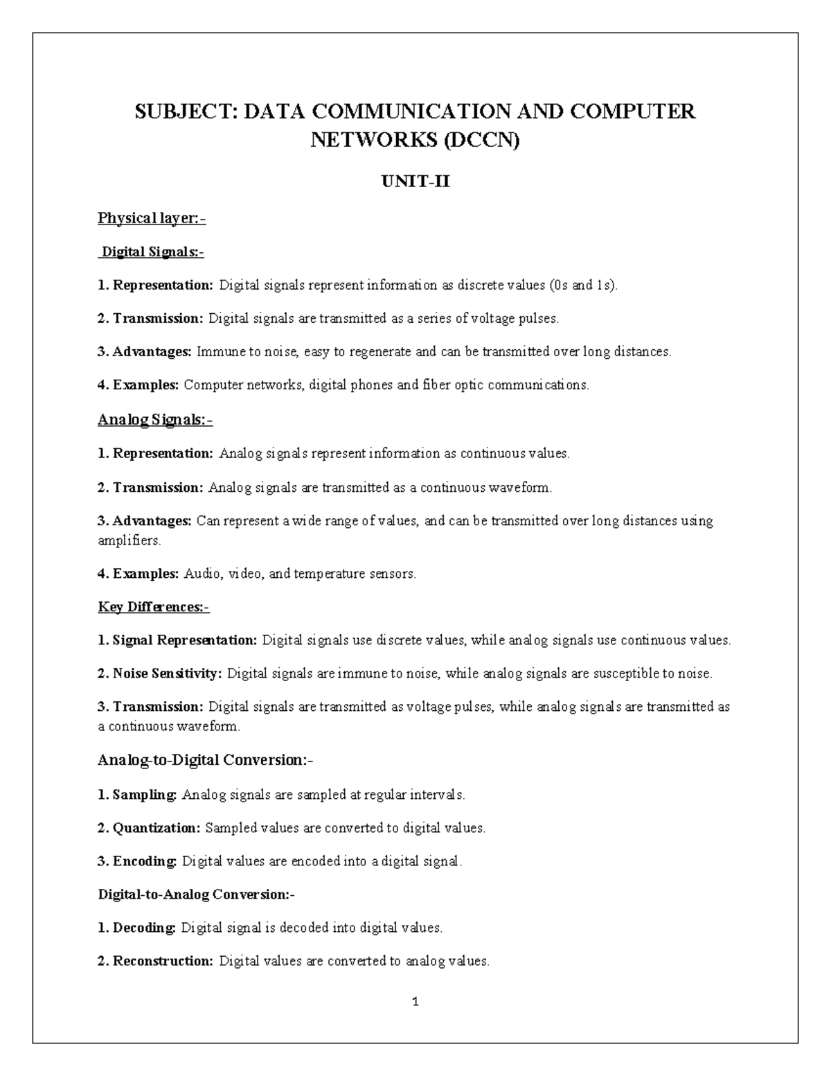 UNIT-2 DCCN - Digital and Analog Signal Transmission Notes - Studocu
