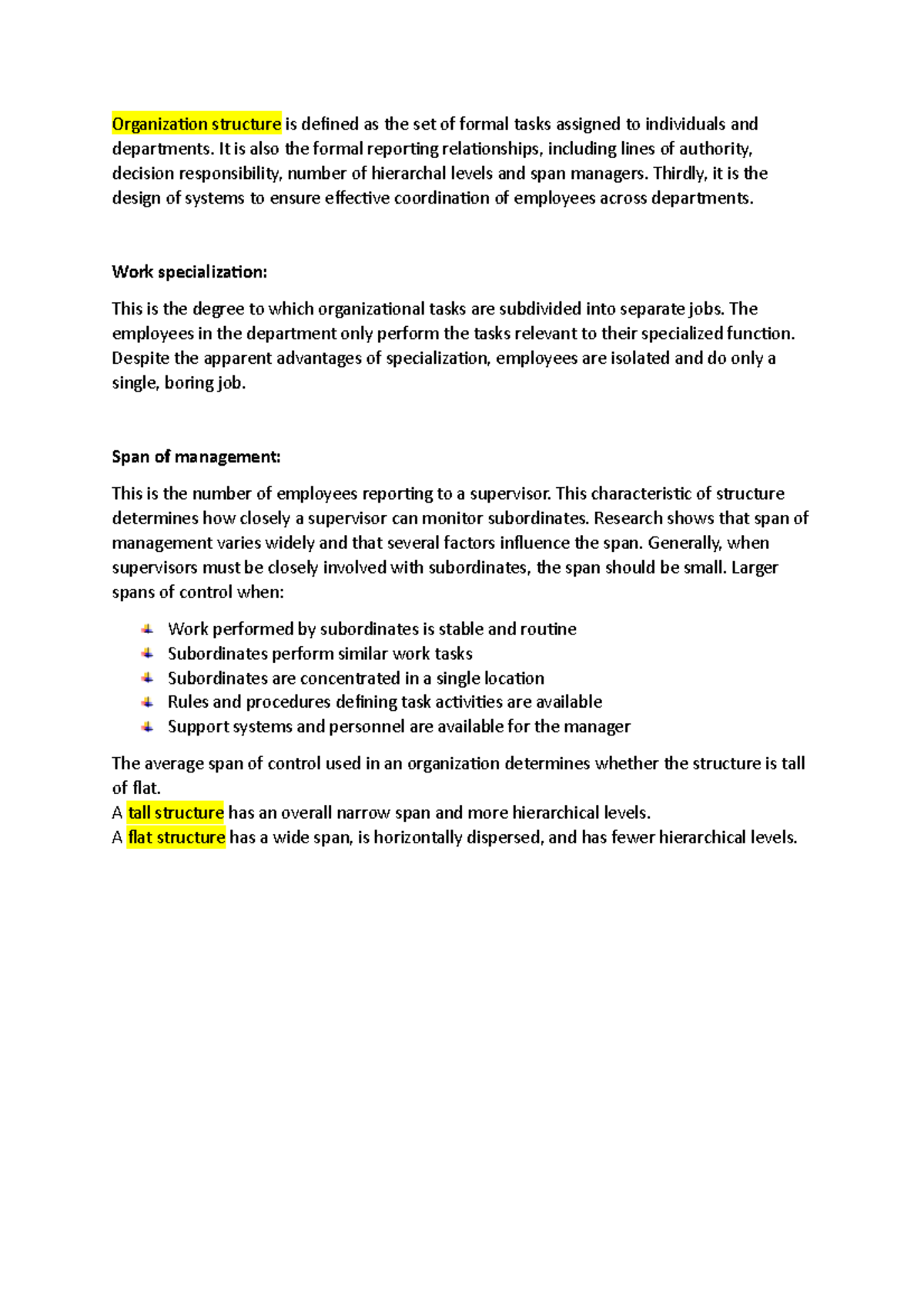 Summary of Organizational Structure - Chapter 4 - Studeersnel