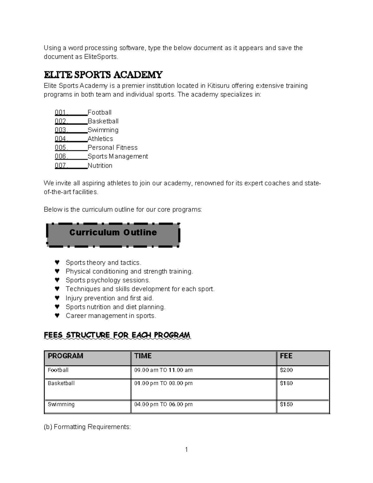 ELITE SPORTS ACADEMY: Curriculum & Program Details - Studocu