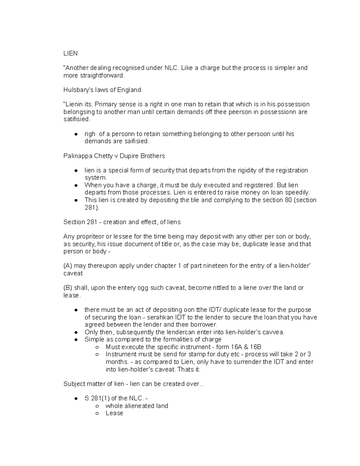 NLC 101 - Lecture Notes on Lien: Key Insights and Case Studies - Studocu