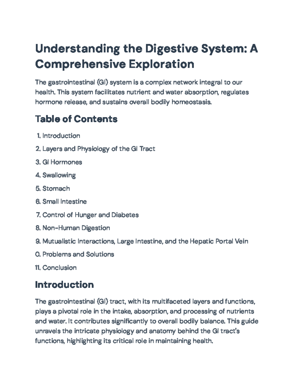 Comprehensive Overview of the Digestive System (BIO 101 ...