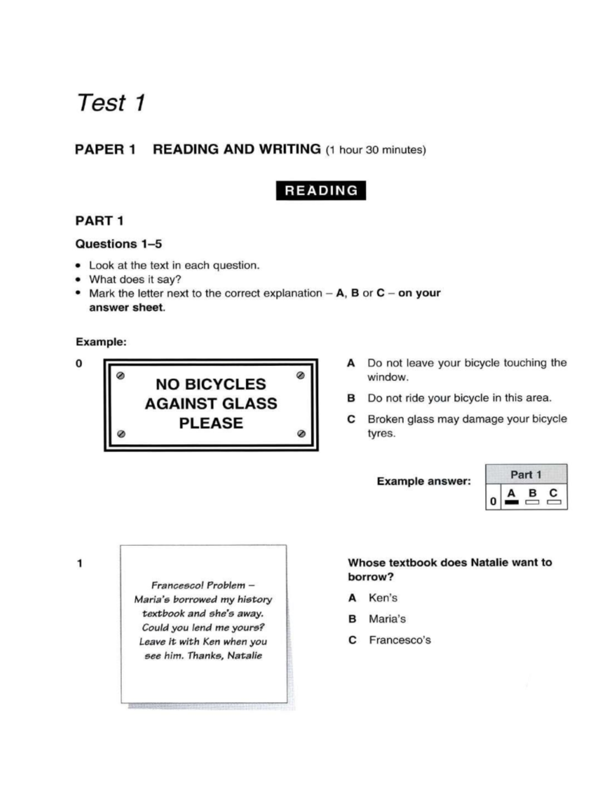 PET Reading Practice Test 1: Comprehension Questions and Answers - Studocu
