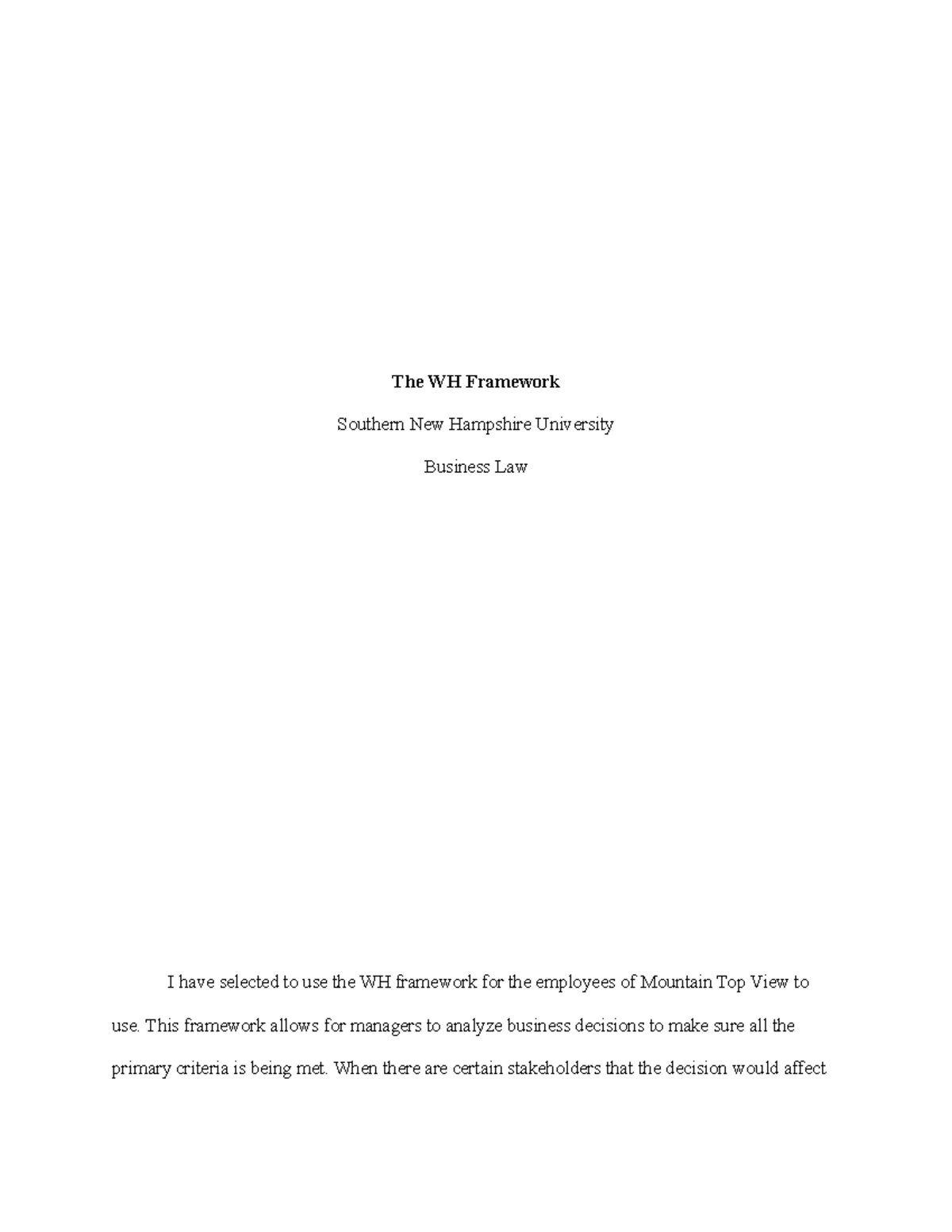 The WH Framework - The WH Framework Southern New Hampshire University ...