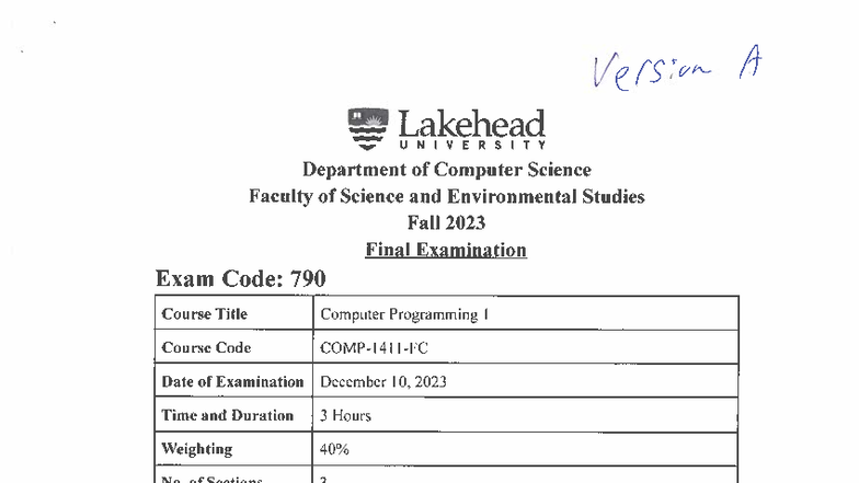 AH231411 A - Computer Programming 1 Fall 2023 Final Exam Guide - Studocu