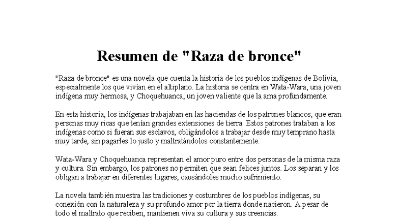 Resumen de "Raza de Bronce": Historia de los Pueblos Indígenas - Studocu