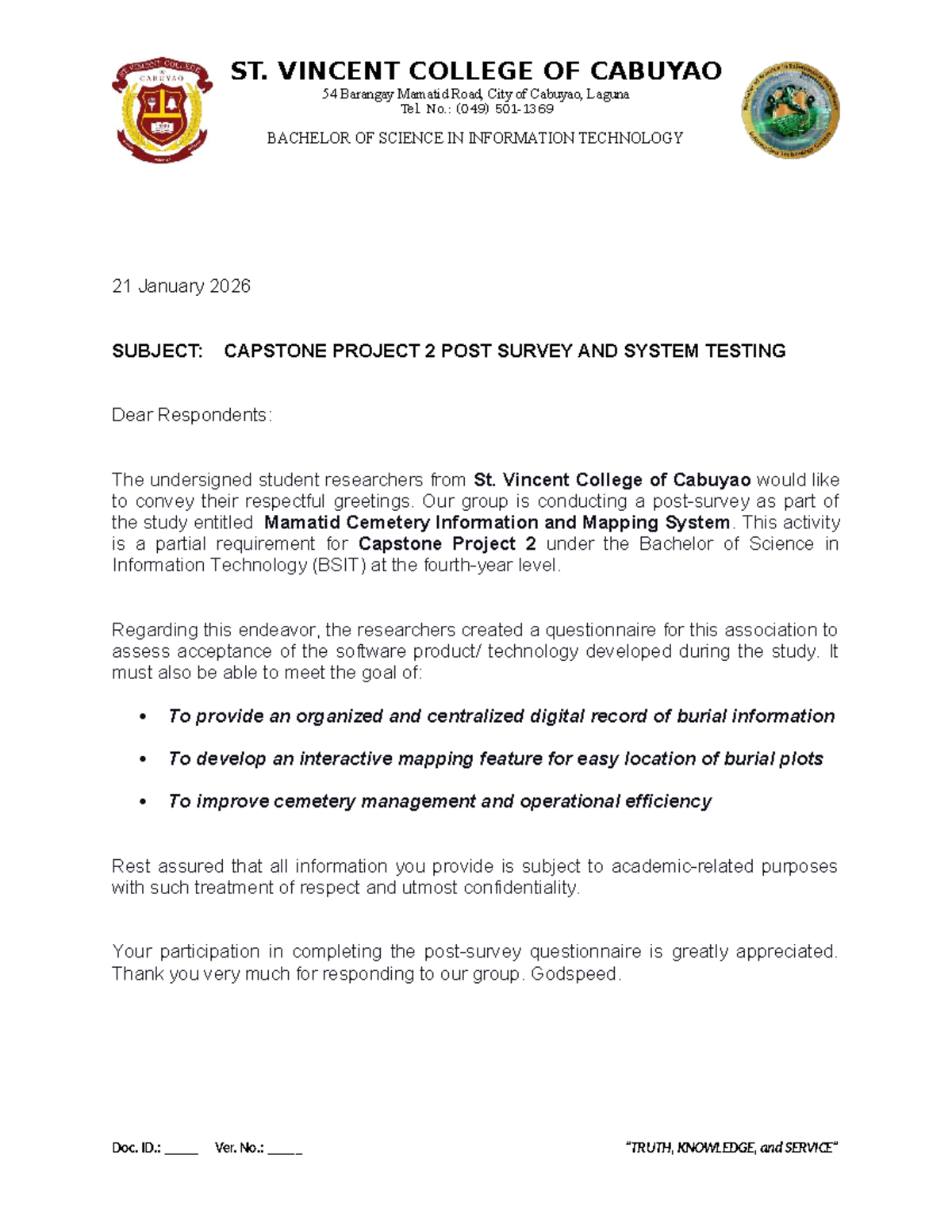 SVCC BSIT Capstone Project 2 Post Survey Questionnaire - Studocu