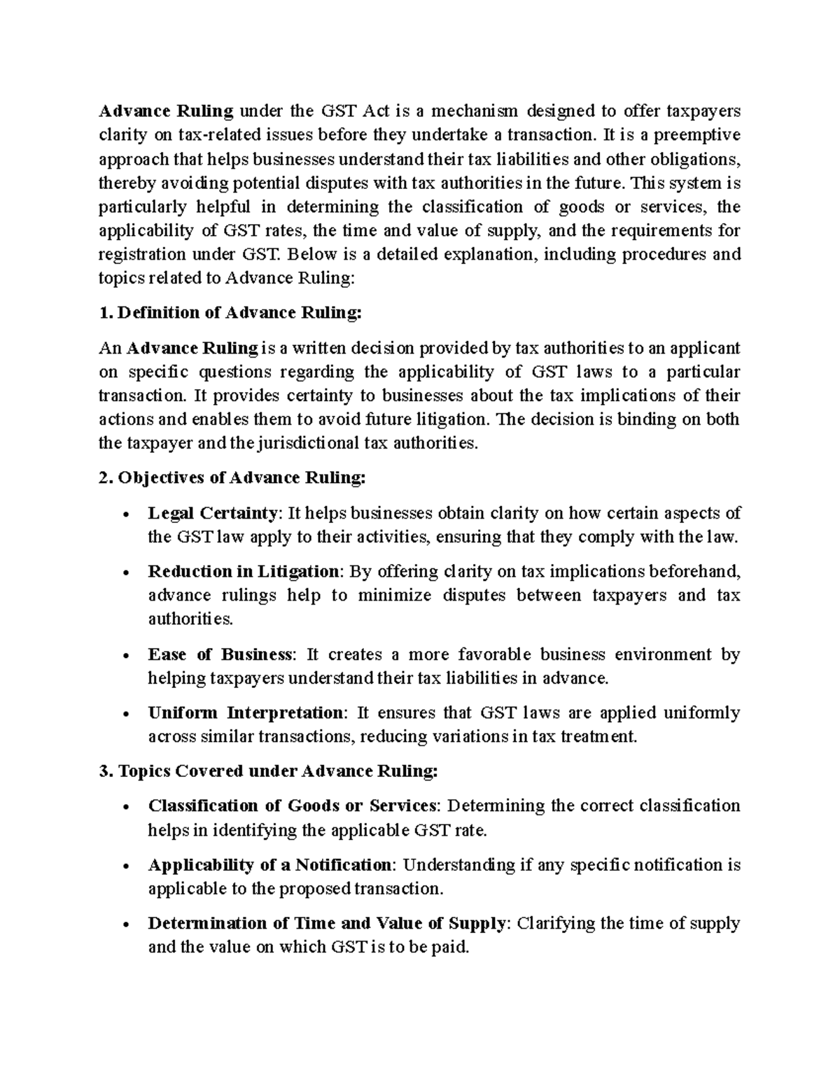 GST Unit 3 - Gst notes - Advance Ruling under the GST Act is a ...