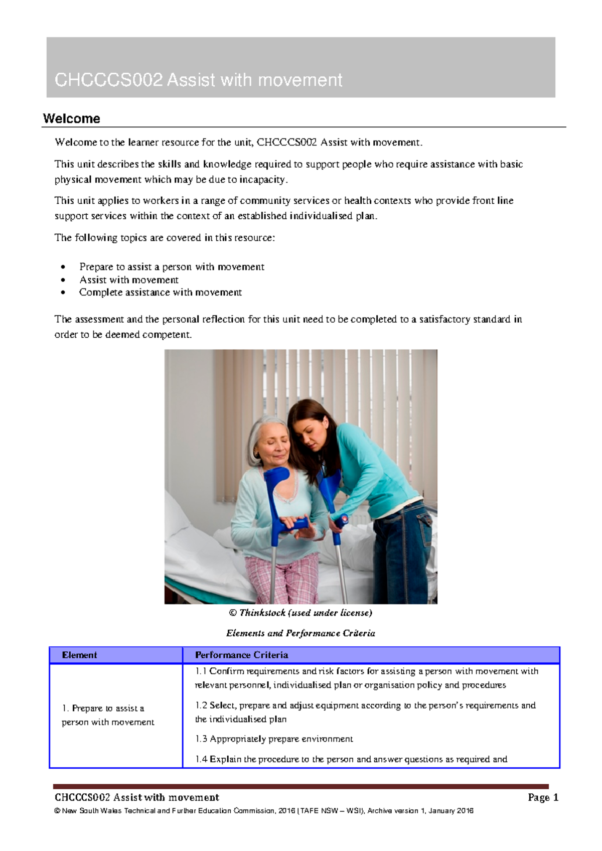 CHCCCS002 Learner Resource: Guide for Assisting with Movement - Studocu