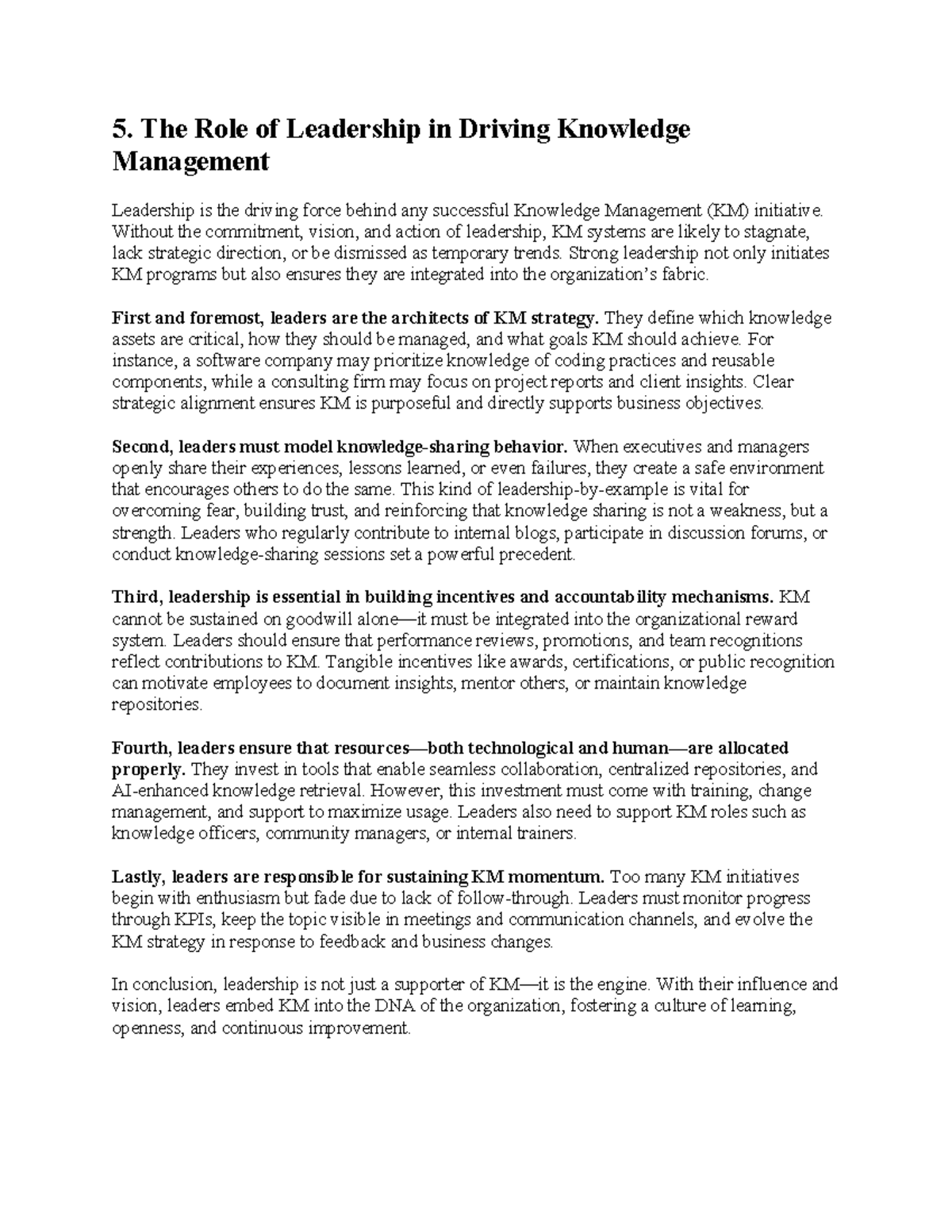 5. Leadership's Impact on Knowledge Management Initiatives - Studocu