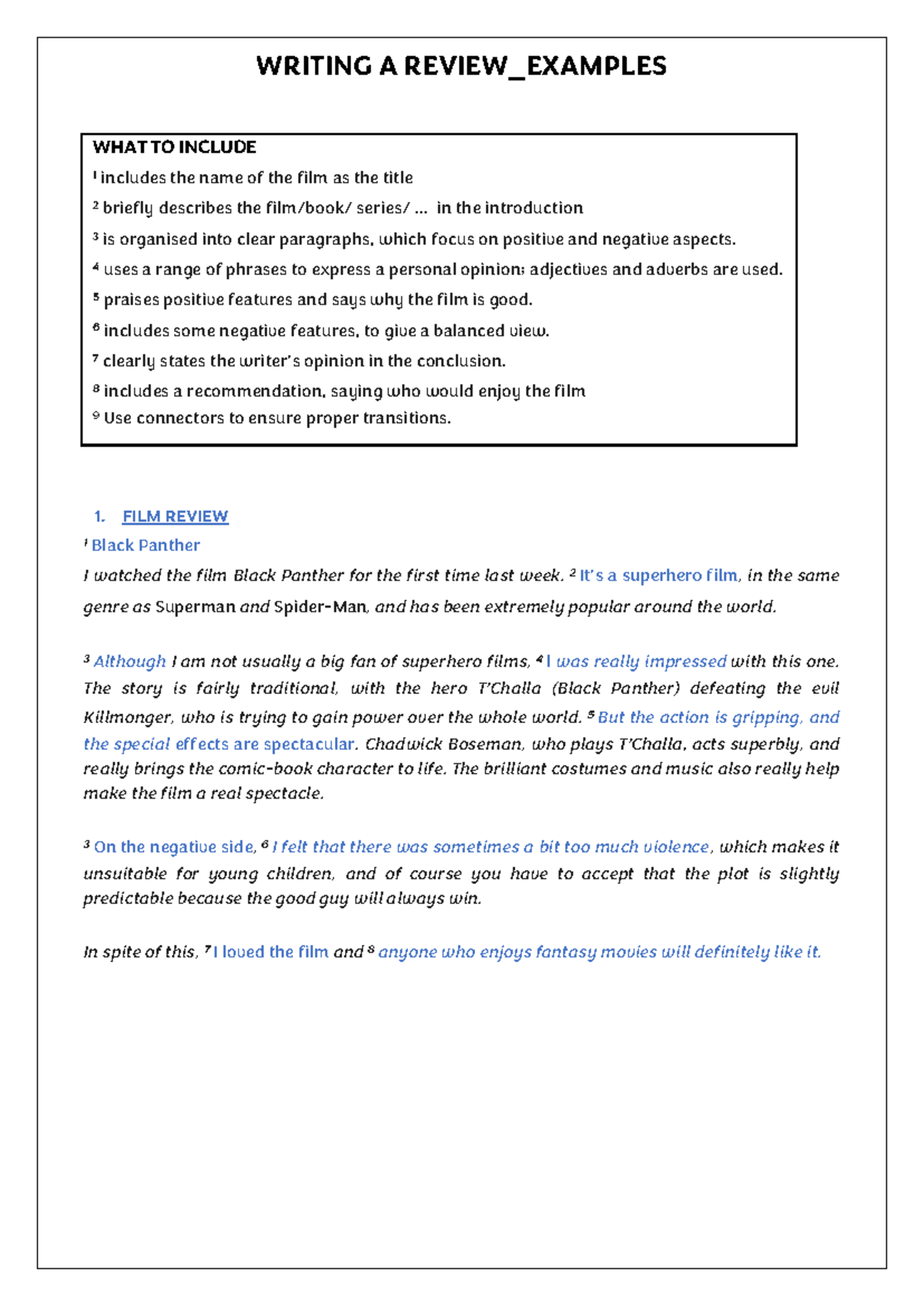 WRITING A REVIEW_EXAMPLES: Film, Book, Restaurant, and TV Series - Studocu
