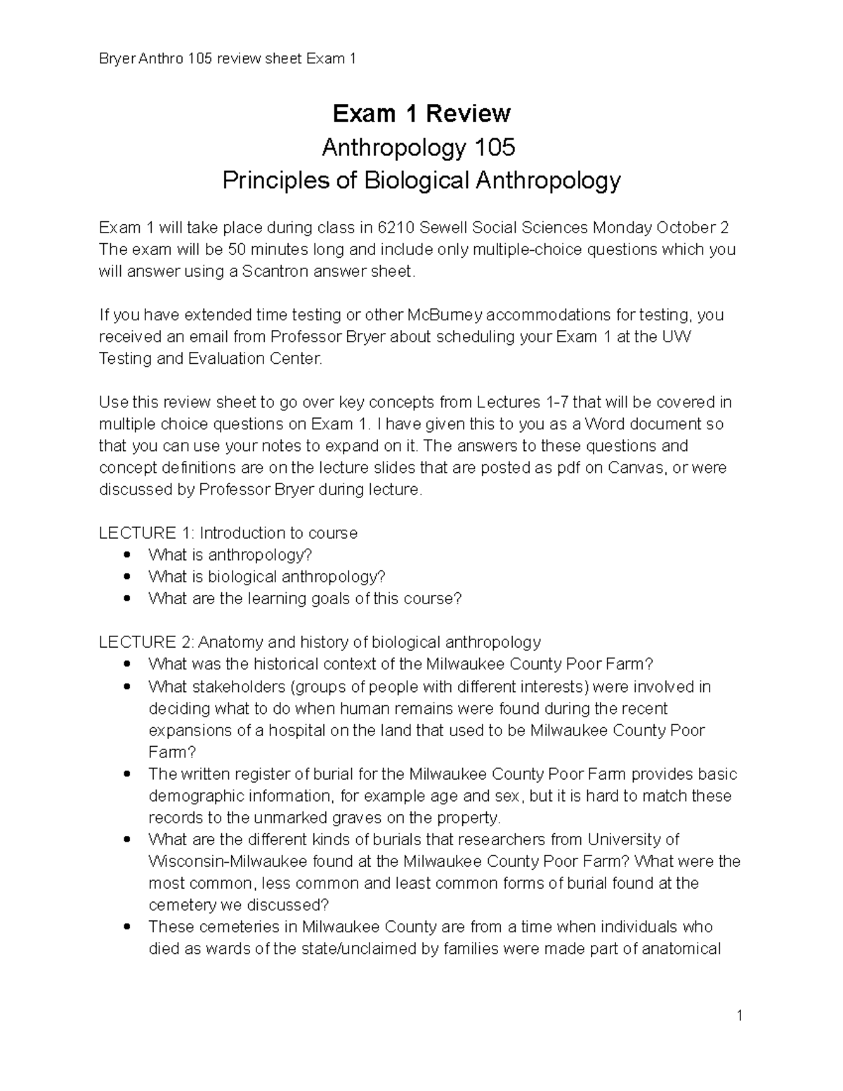 Anthro 105 Exam 1 Comprehensive Review Guide 2023 - Studocu