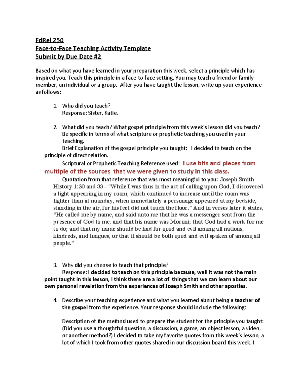 Fd Rel 250 Face-to-Face Teaching - FdRel 250 Teaching Activity Template ...