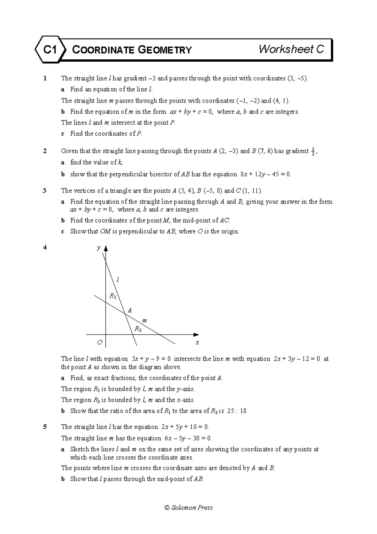 C1 1 Worksheet C - Coordinate Geometry Exercises and Solutions - Studocu
