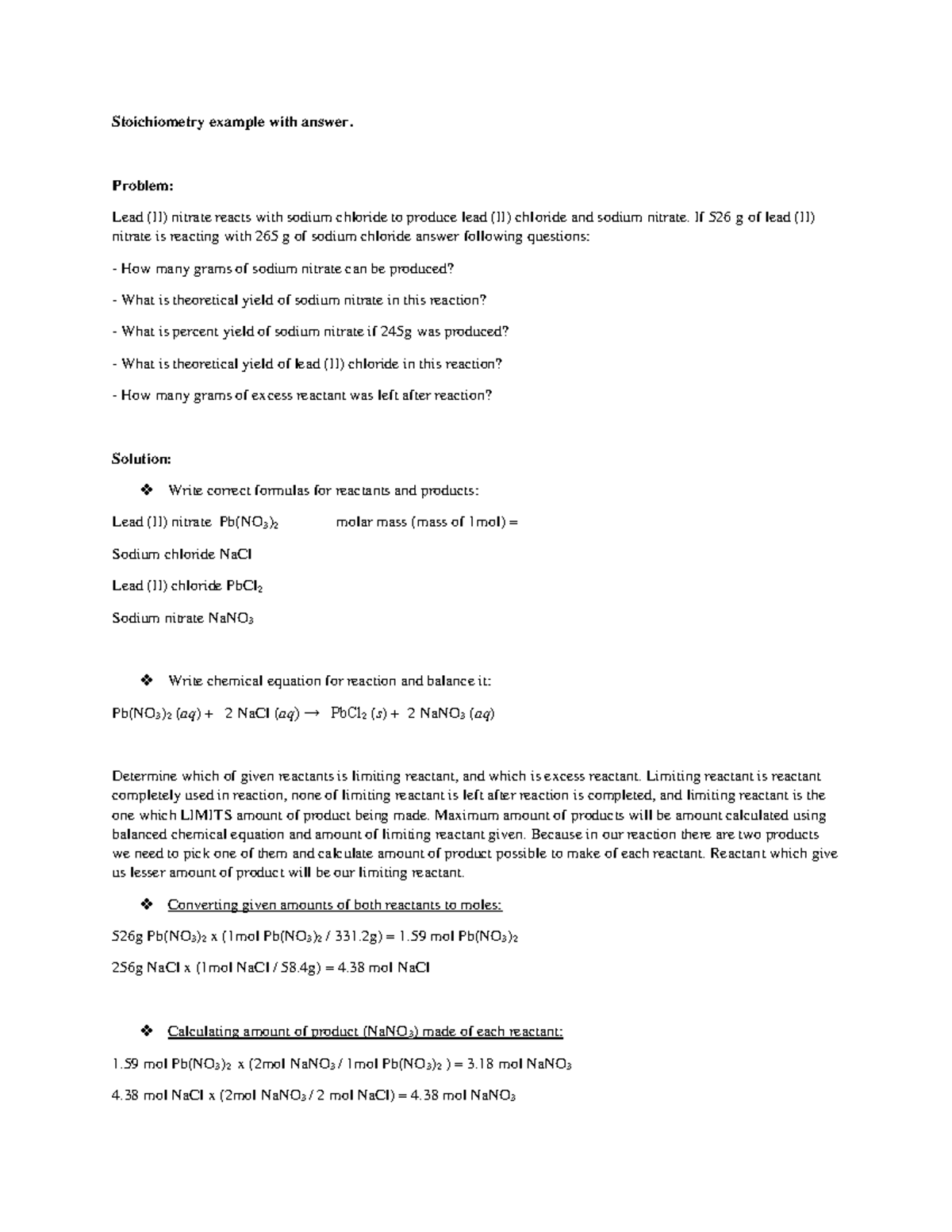 Stoichiometry Lab Report: Limiting Reactants & Theoretical Yields for ...