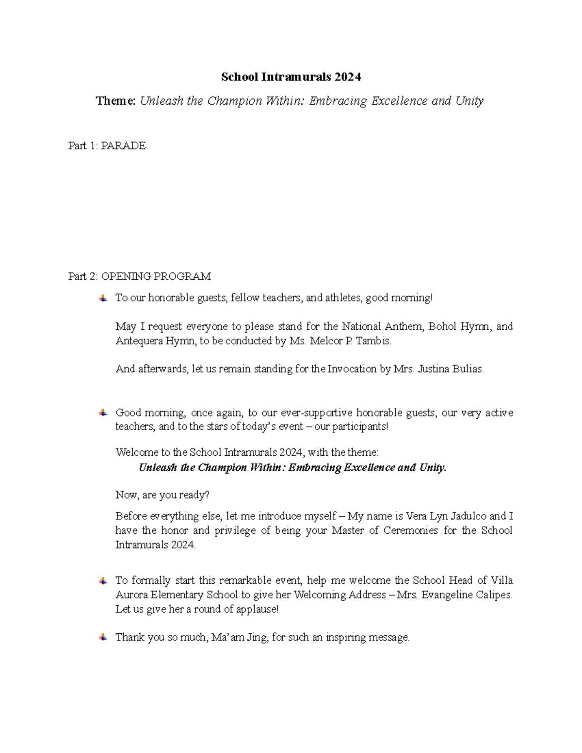 School Intramurals 2024 Emcee Script: Unleashing the Champion Spirit ...