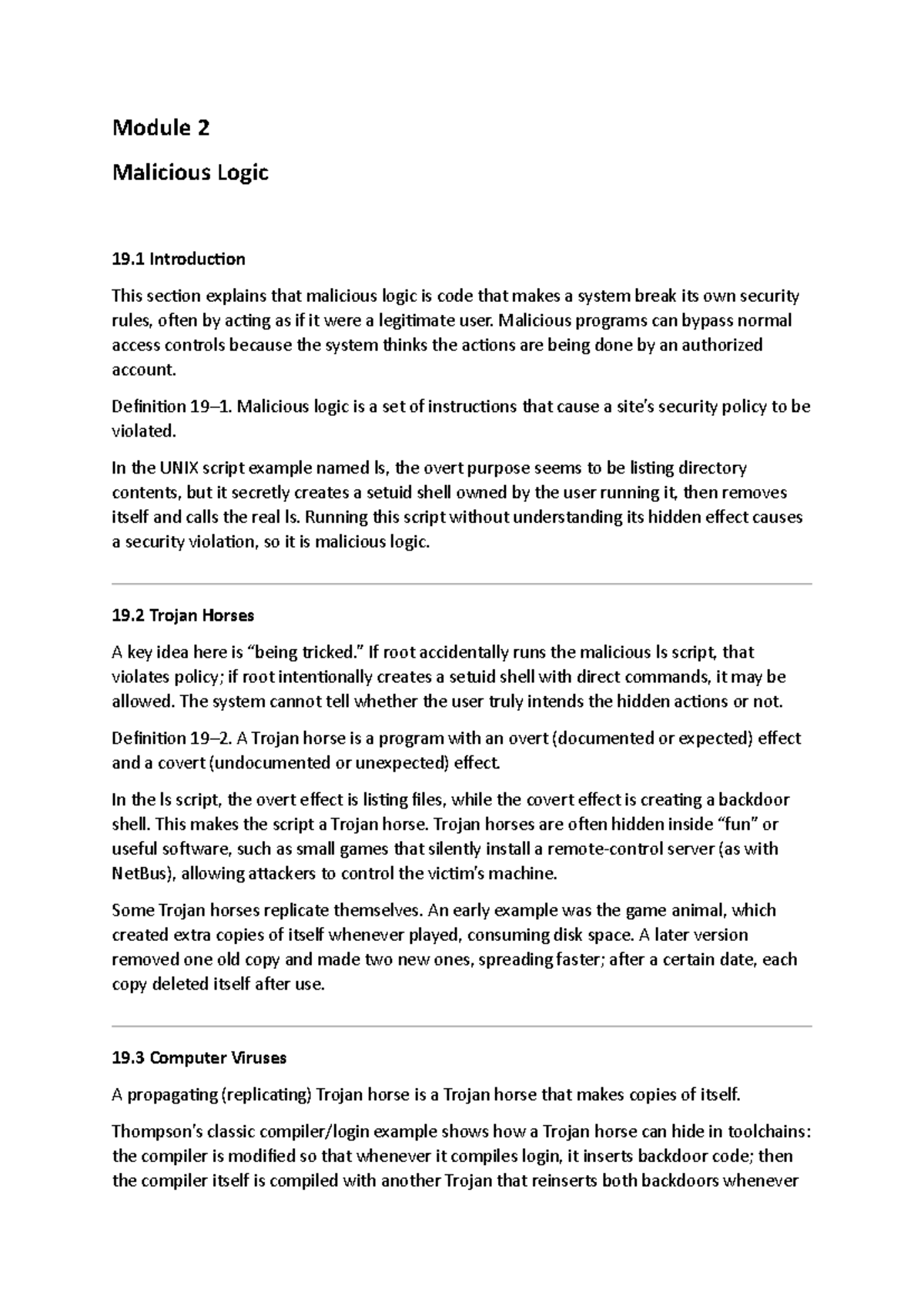 Module 2: Understanding Malicious Logic and Vulnerabilities - Studocu