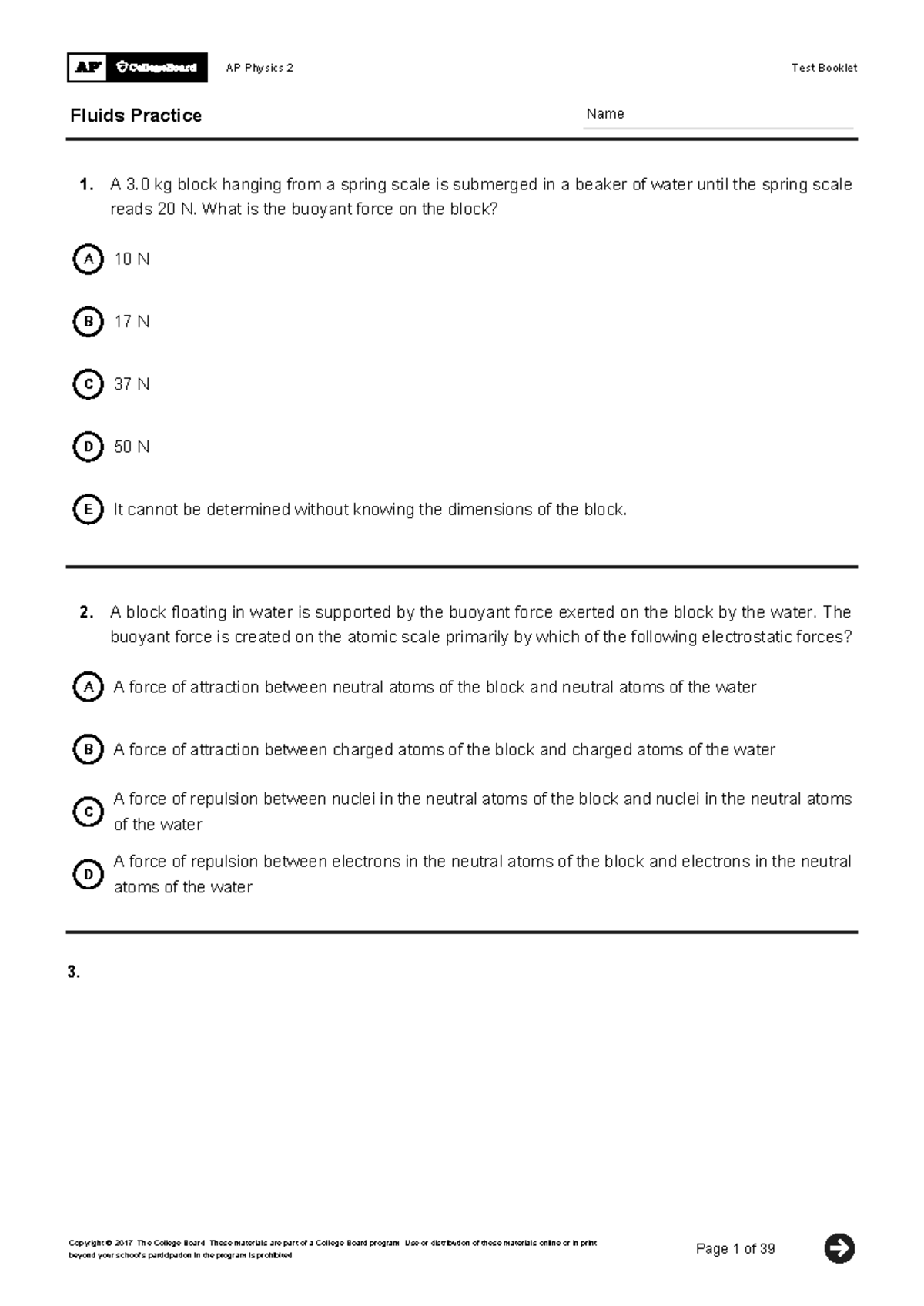 AP Physics 2 Fluids Practice Test Questions and Solutions - Studocu