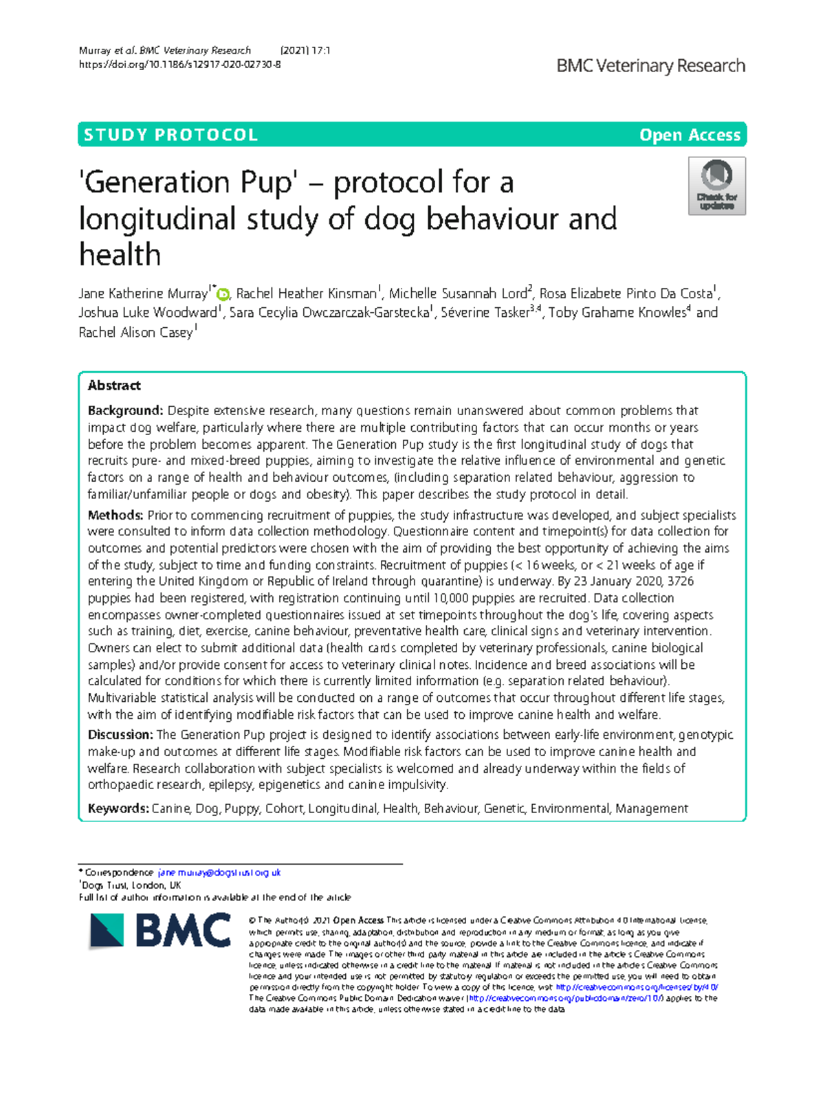 S12917-020-02730-8 - S T U D Y P R O T O C O L Open Access 'Generation ...