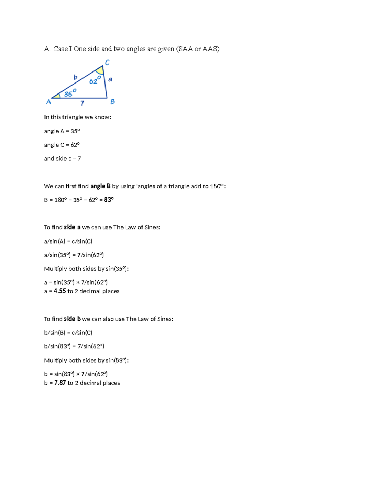 Marine Transportation - A. Case I One side and two angles are given ...