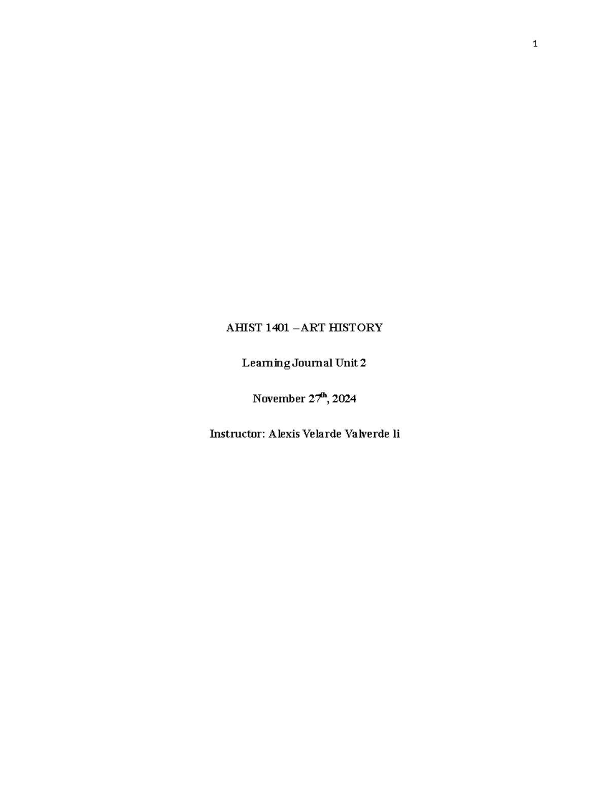 Art History - Learning Journal Unit 2 - 1 AHIST 1401 – ART HISTORY ...