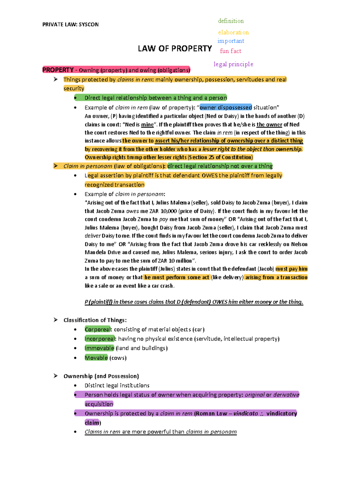 Syscon Property Law: Detailed Lecture Notes on Private Law Concepts ...