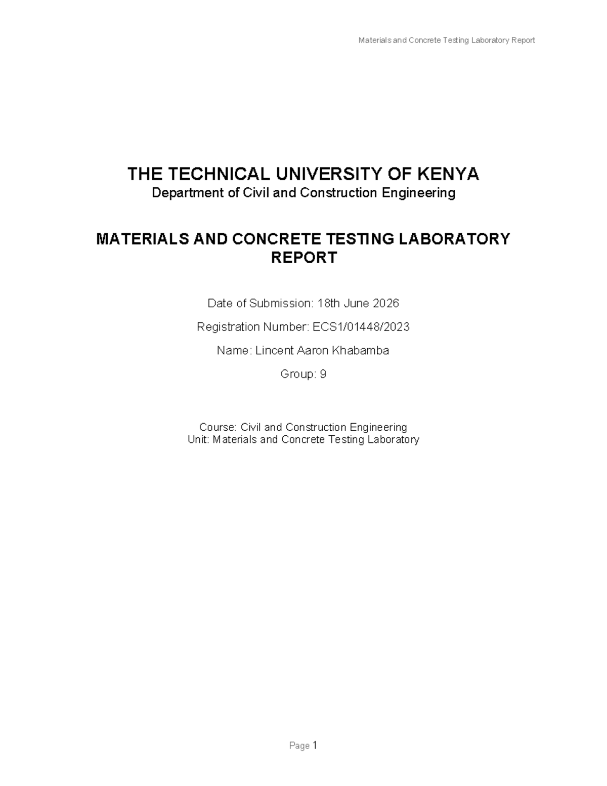 Concrete Testing Lab Report - Civil and Construction Eng. - Studocu