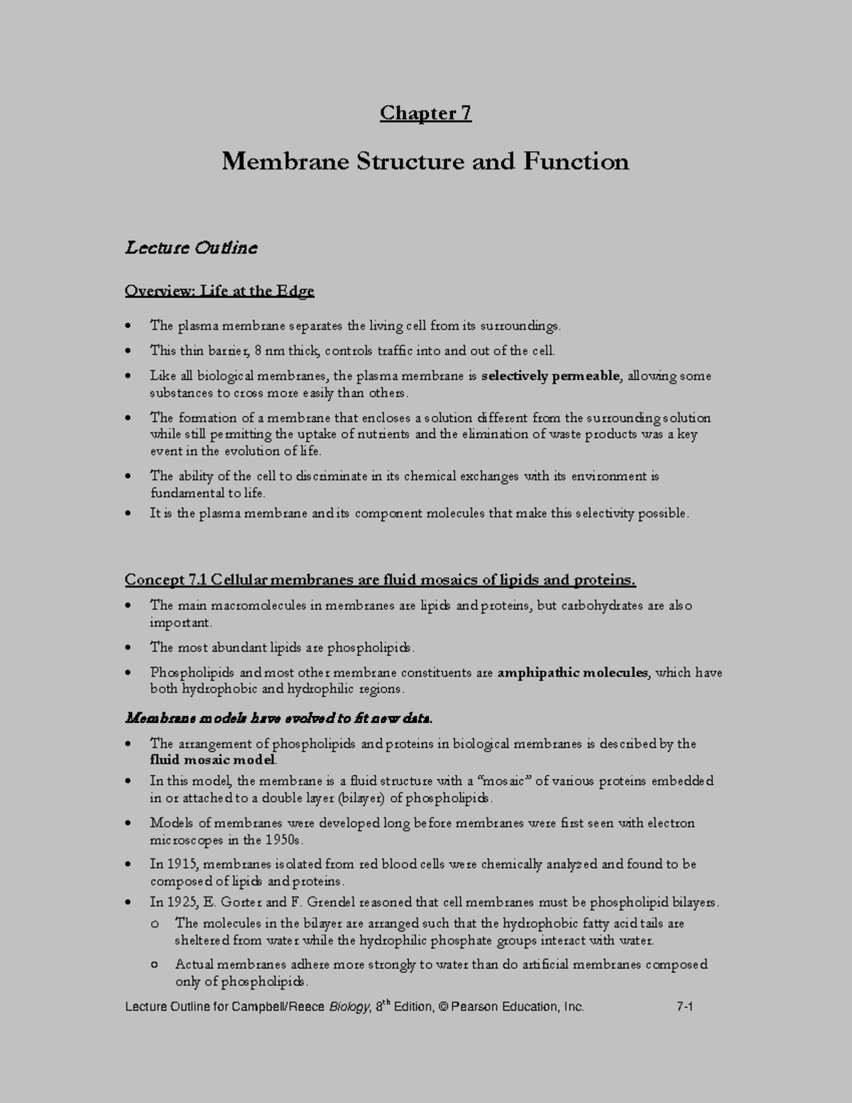 Chapter 7 - Metabolism - Chapter 7 Membrane Structure and Function ...