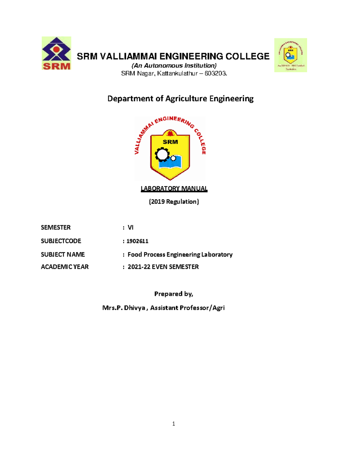 1902611 Food Process Engineering Laboratory Manual (2019 Reg) - Studocu