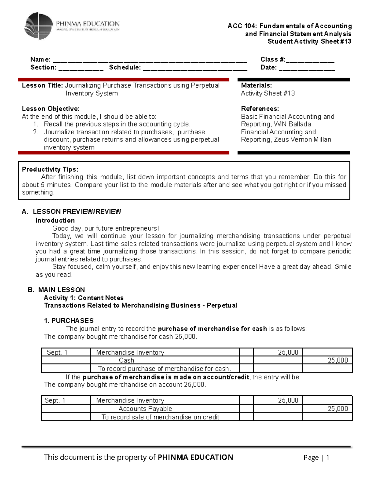 ACC 104: Journalizing Purchase Transactions in Perpetual Inventory ...