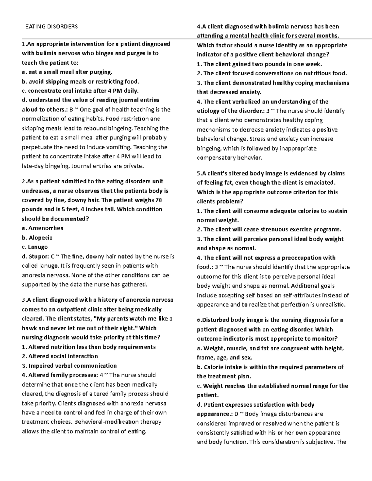 Eating Disorders (ED) - Lecture Notes and Interventions - Studocu