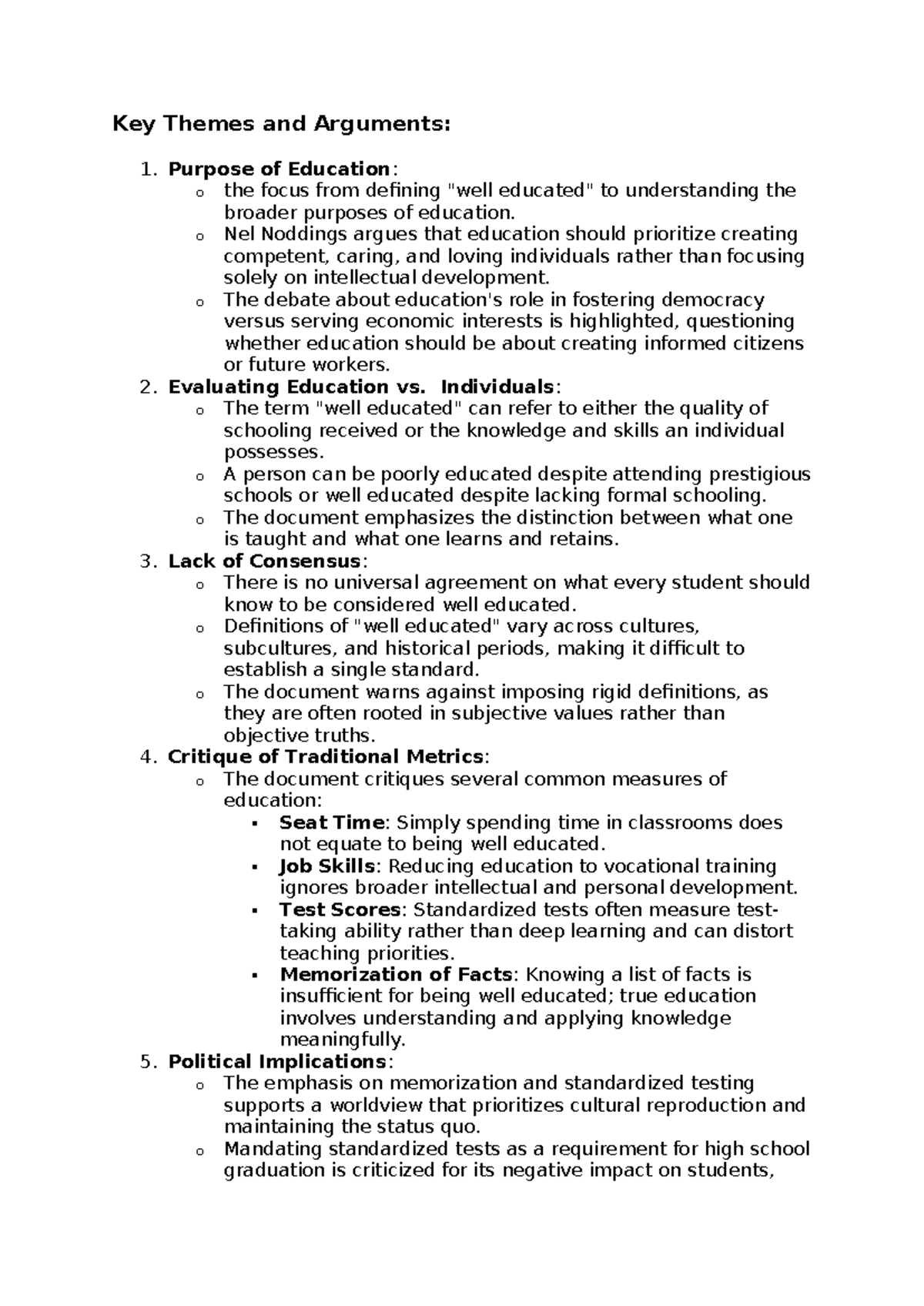 Key Themes and Arguments in Education: A Critical Analysis - Studocu