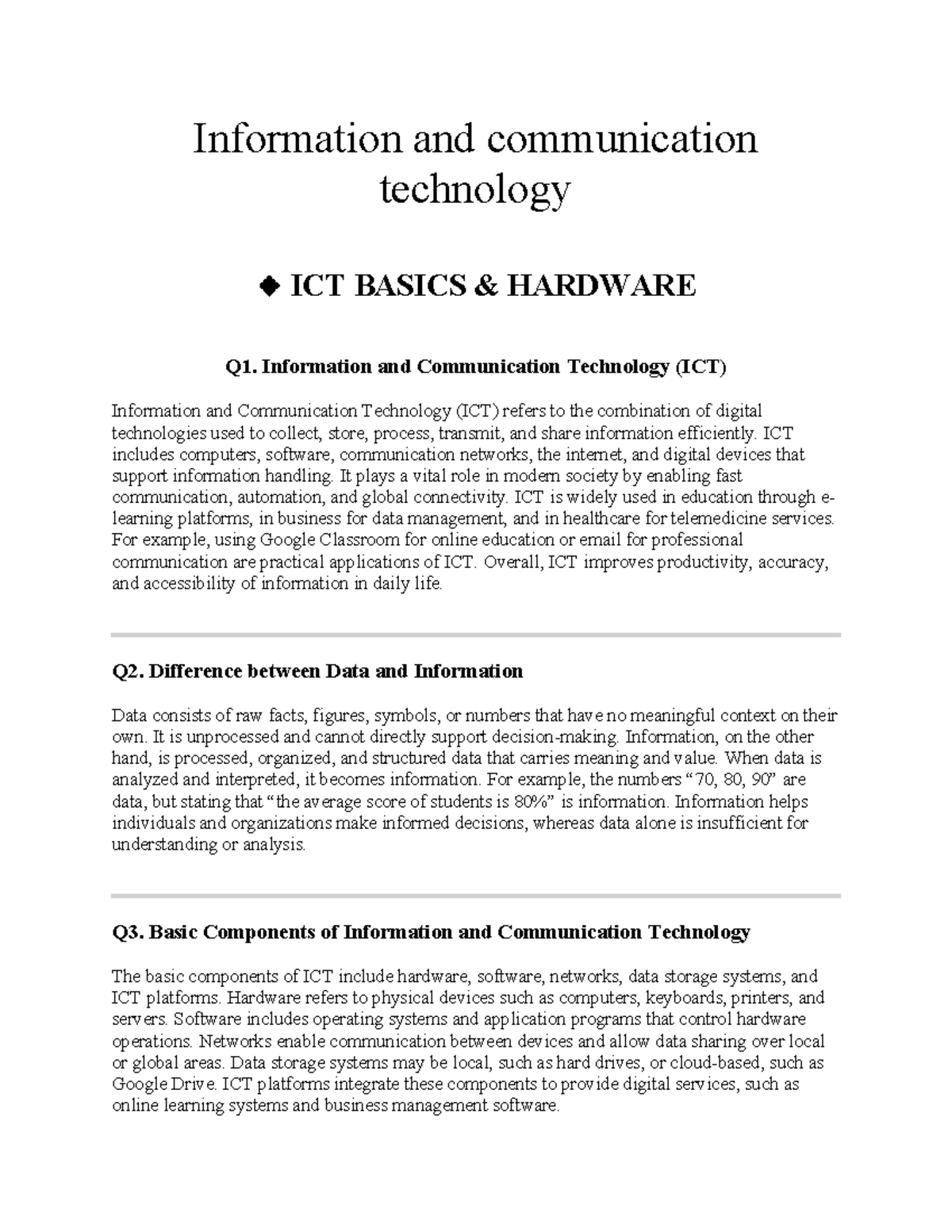ICT 101: Comprehensive Overview of Information & Communication ...