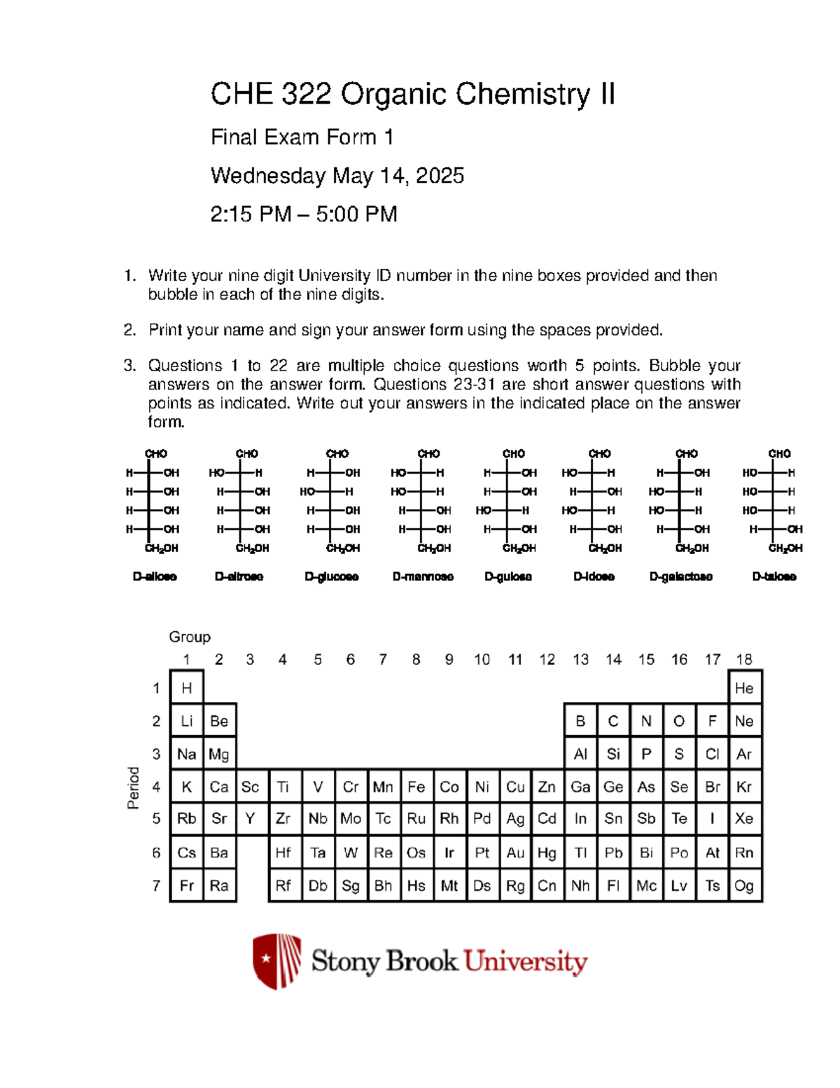 CHE 322 Organic Chemistry II Final Exam Review Spring 2025 - Studocu