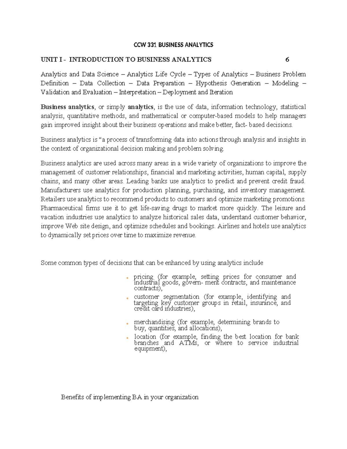 BA Unit 2: Business Forecasting & Predictive Analytics Overview - Studocu