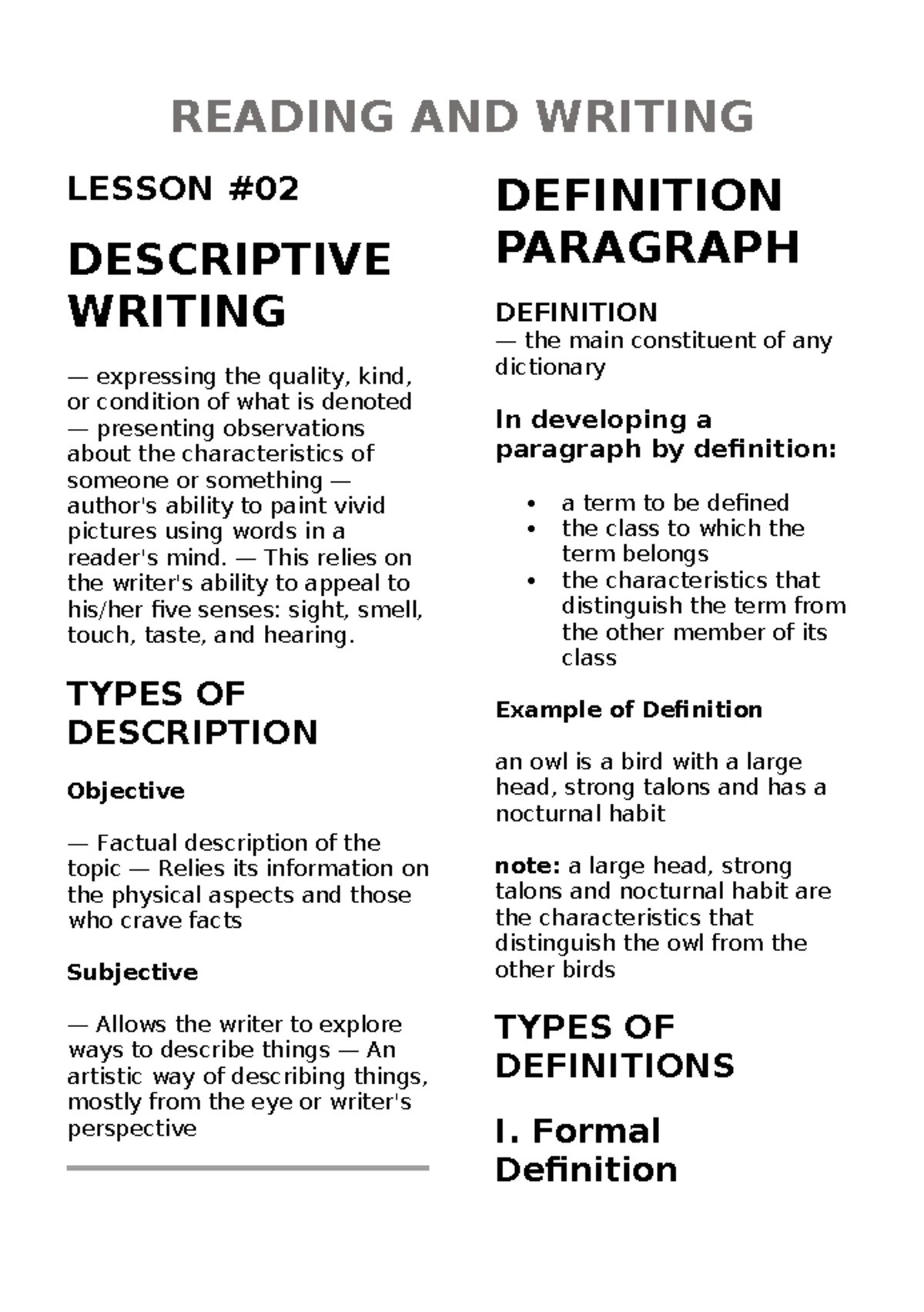 Reading and Writing Lesson 1: Understanding Paragraphs and Narration ...