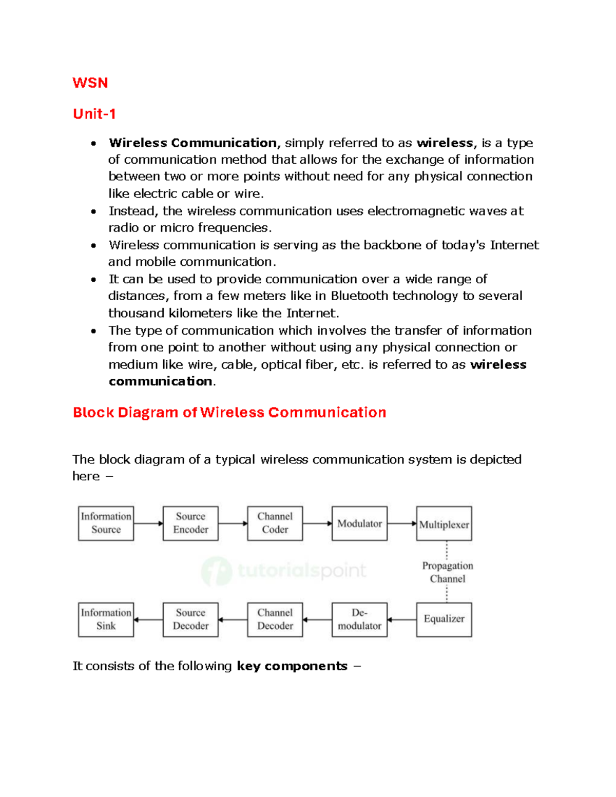 WSN Unit 1 - Wireless Communication Fundamentals and Technologies - Studocu