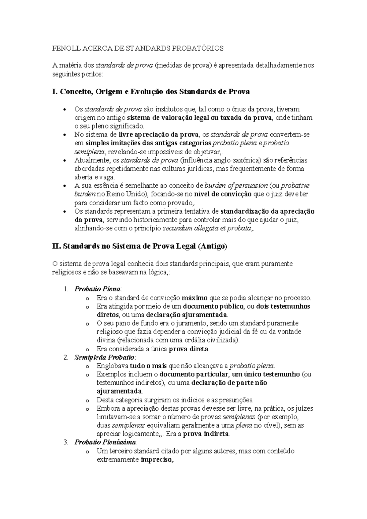 Fenoll: Standards Probatórios e sua Evolução Jurídica - Studocu