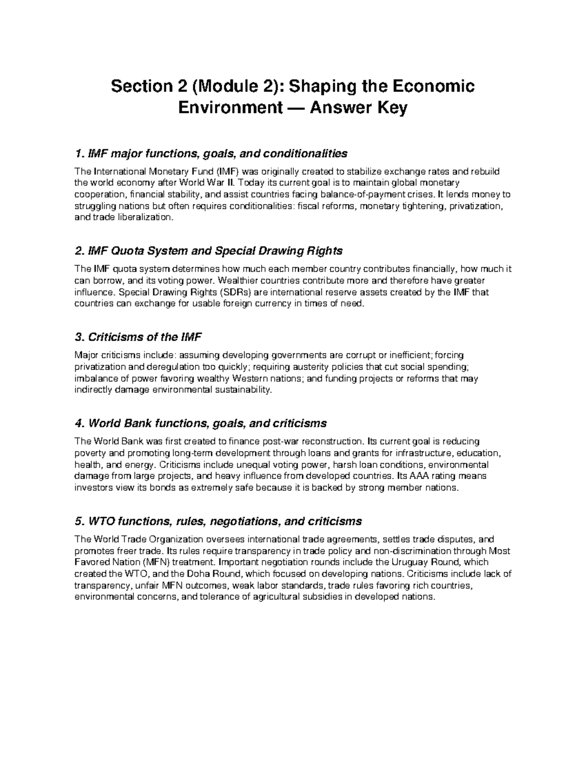 Section 2 (Module 2): Economic Environment Answer Key - Studocu