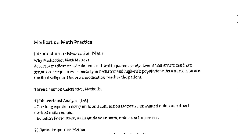 Medication Math Practice: Answer Key & Solutions for Nursing Students ...
