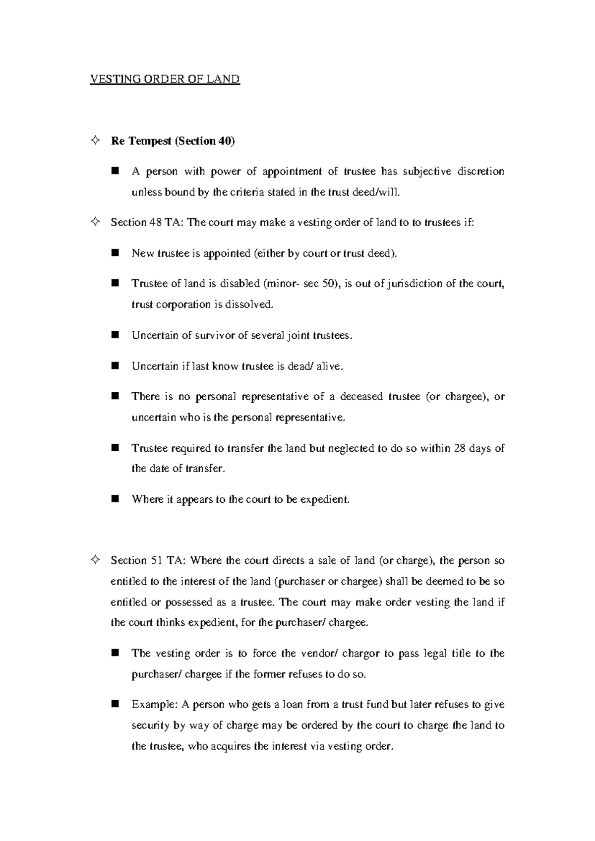 Trust Law Principles: Vesting Orders & Duties of Trustees (LAW 101 ...