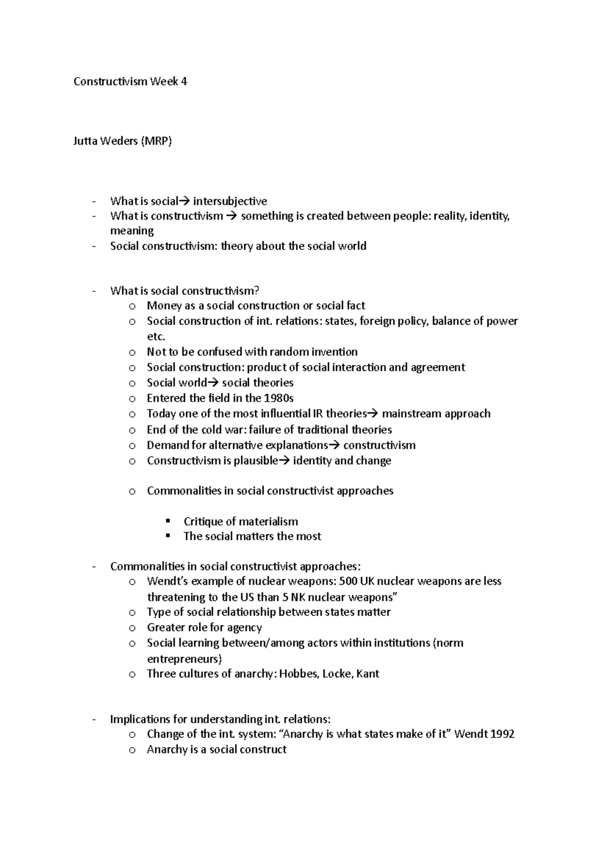 TIR Constructivism Week 4: Key Concepts and Implications in IR Theory ...