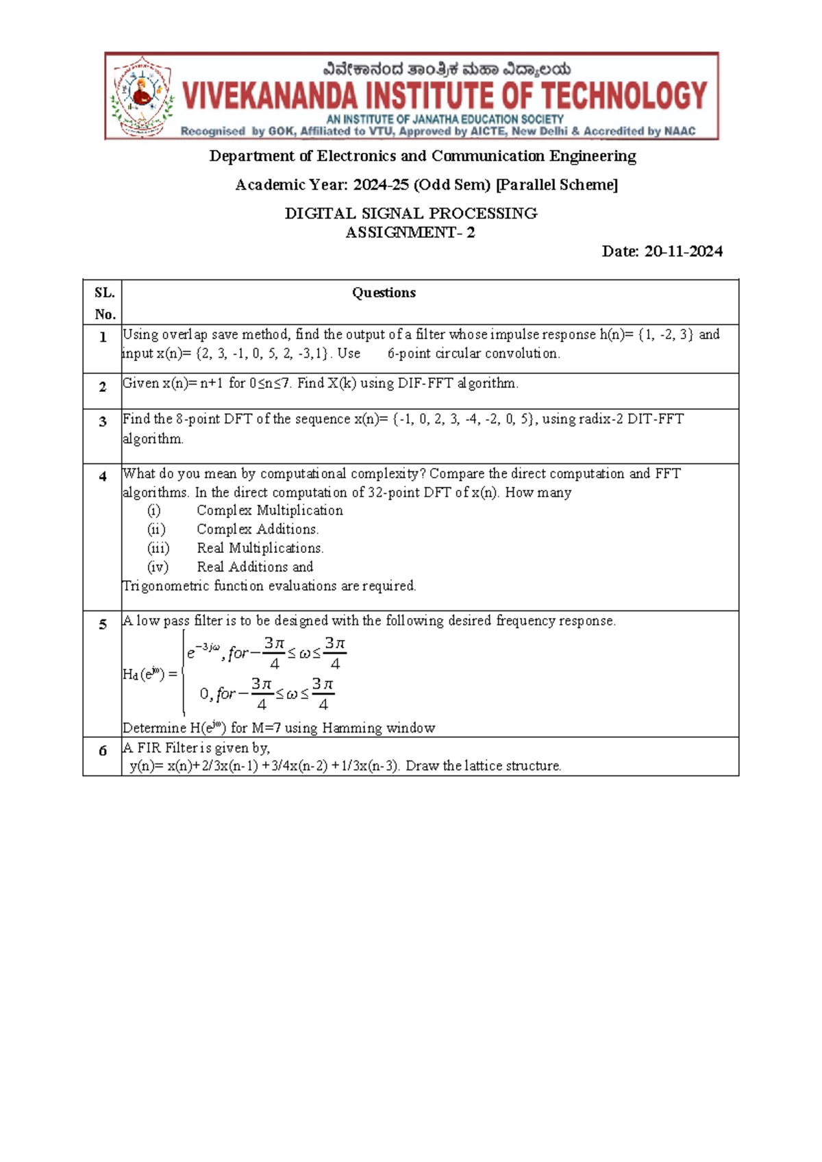 Assignment 2 P - ASS - Department of Electronics and Communication ...