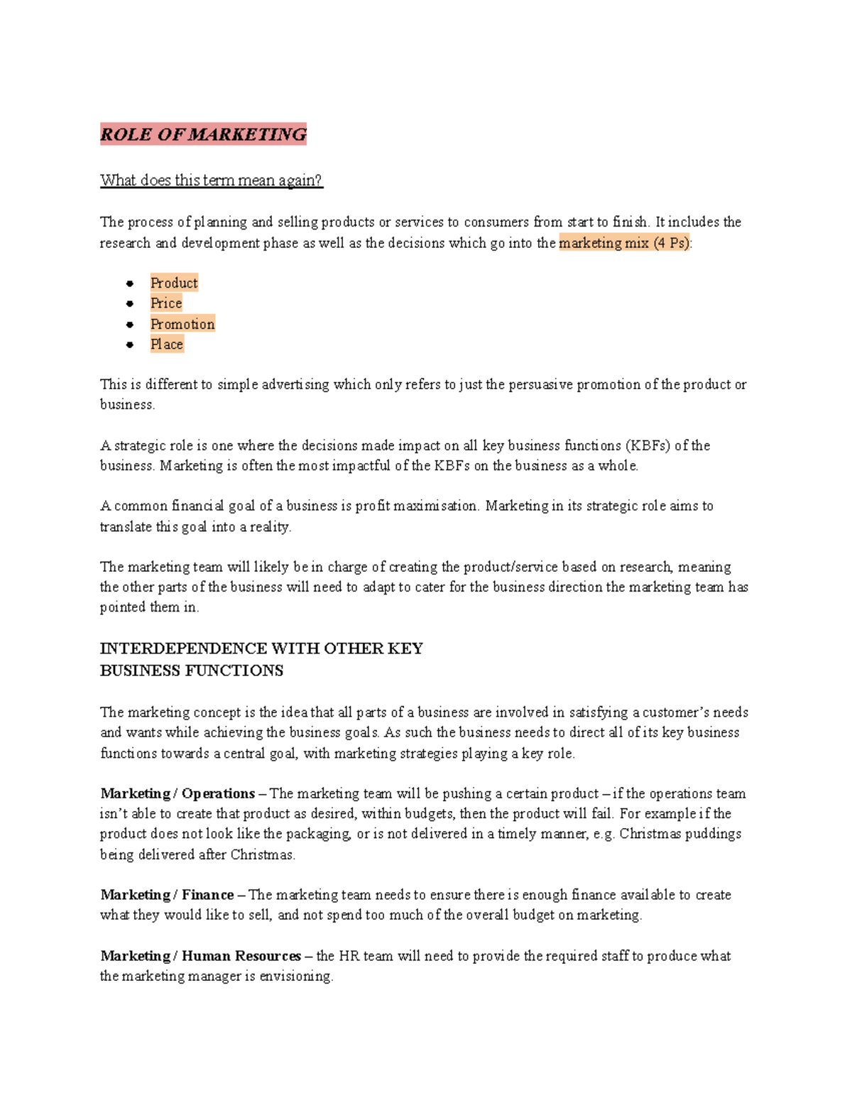 HSC Business Studies Topic 2- Marketing - Studocu