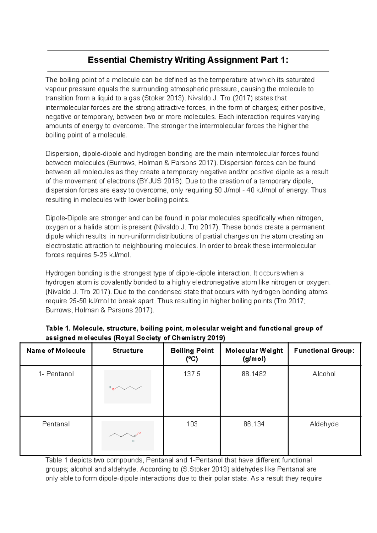 Essential Chemistry Writing Assignment: Boiling Points & Intermolecular ...