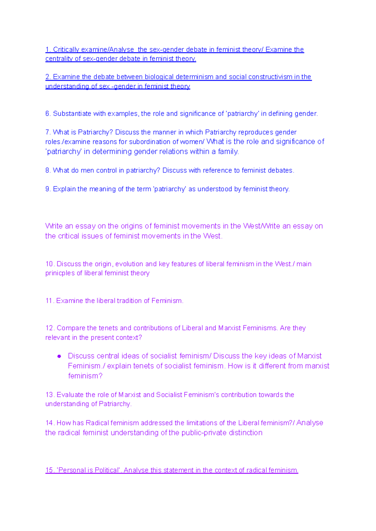 FEM 101: Comprehensive Question Bank on Feminist Theory & Movements ...