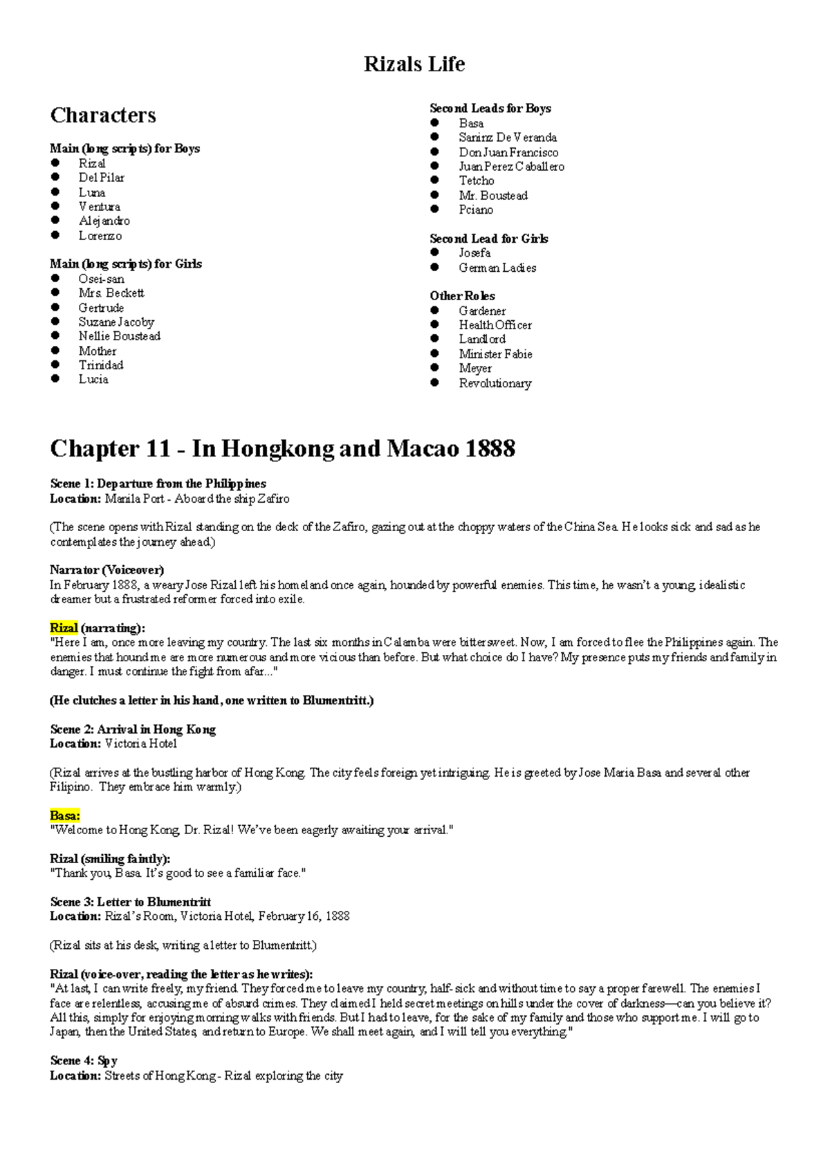 FILM Script (Rizal) - Chapter 11 to 16 Overview and Scenes - Studocu